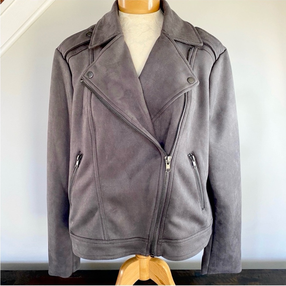 Philosophy Women's Gray Faux Leather Suede Moto Jacket Size XL